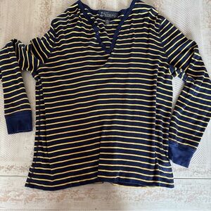 Lauren Jeans Co. Navy and Yellow Striped Long Sleeve Top Women’s 1X